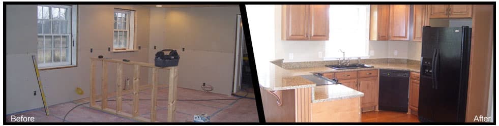 Before and after kitchen restoration by Potomac Valley Building Restoration