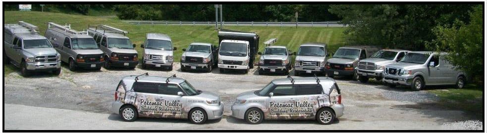 Potomac Valley Building Restoration company trucks and vans