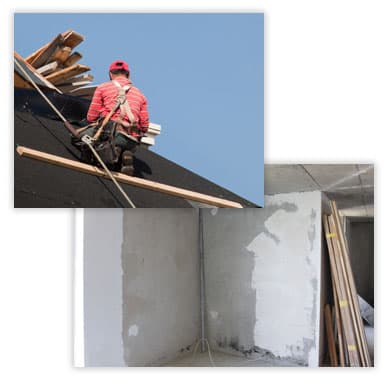 Potomac Valley crew performing roof work and interior framing